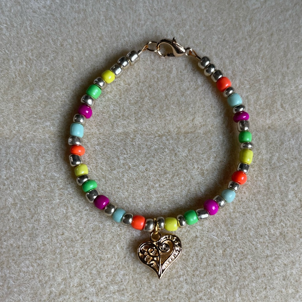*2 For $20* Mutlicolored Beaded Heart Charm Bracelet
